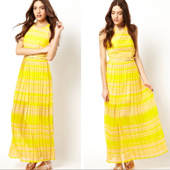 French Connection yellow pleated Maxi dress - Picture 2 of 5